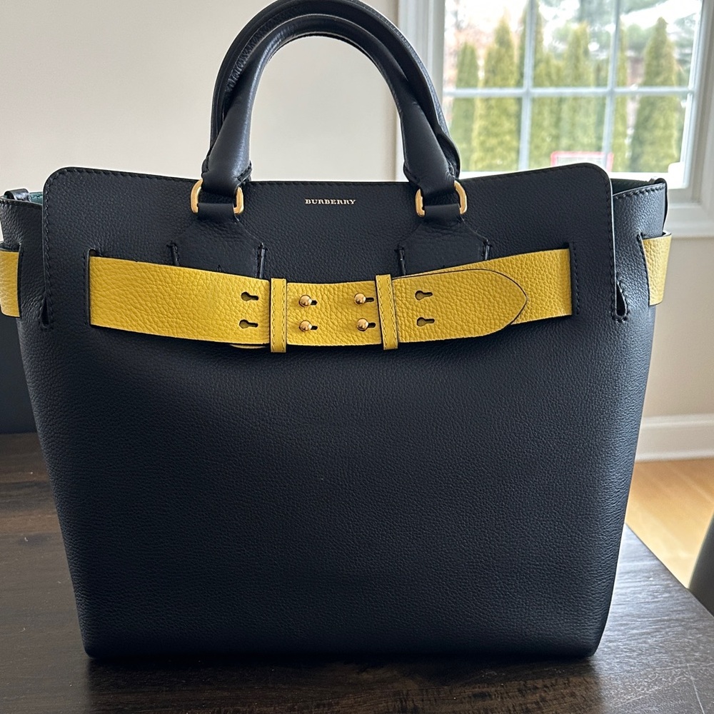 Burberry Navy and Yellow Leather Belt Tote. Medium